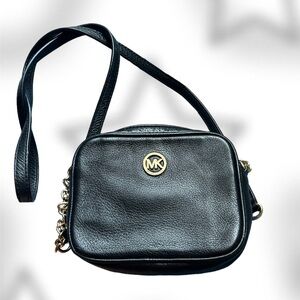 Small Michael Kors - Black Pebble Leather Crossbody Bag with Gold Hardware